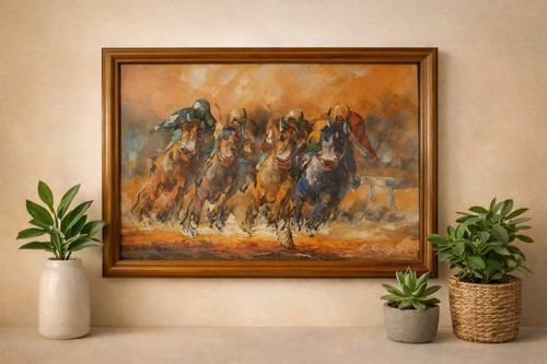 Horse racing oil painting - oil,