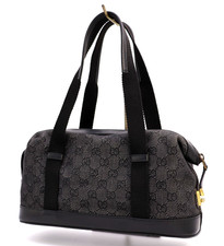 Gucci Handbag Boston Purse GG Canvas Denim Black Medium Vintage Authentic