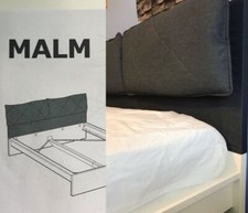 Ikea MALM Headboard cover with 2 pillows, Idekulla dark grey,Standard King,150cm