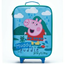 George Pig Trolley Bag Kids Childrens Boys Suitcase Travel Bag Blue Clouds