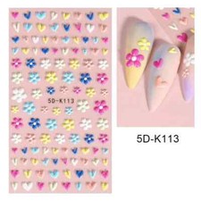 Nail Art Stickers Decals 5D Flowers Hearts Cute Colourful 3D Manicure Design DIY