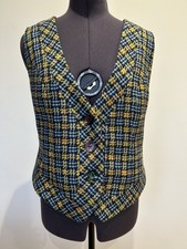 Joe Browns Women's Yellow Blue Checked Lace Up Corset Back Waistcoat Size 14