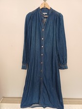 Ganni Kress Soft Blue Denim Long Midi Dress Button Through 38 UK 14