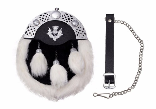 Full dress leather sporran - full, fur