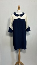 Sugarhill Boutique Lace Party Dress Size UK 16 Navy Ivory Peter Pan Collar BNWT