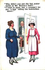 Maid Comic Postcard 1927 Uniform Hot Water Bottle Mr Browns Bed Hold Bedclothes