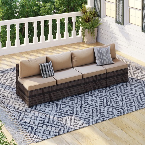 Piece brown rattan sofa set - 4-piece,