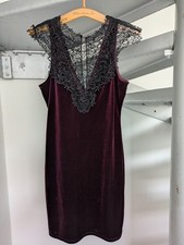 Topshop Women's Gorgeous Burgundy Velvet And Lace Dress, Size 12, BNNT