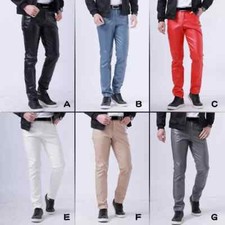 MENS' WET LOOK STRETCH FAUX Leather Trousers Soft Breathable Slim Pants Clubwear