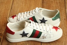 Gucci Ace Star White Leather Snake Skin Trainers Ladies UK 2 US 5 EU 35 G
