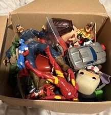 Box Of Various Action Figures. Some Vintage. Includes Transformers. Marvel. Dc