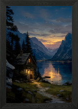 Lakeside Cabin at Dusk Framed