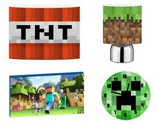 PIXELS b minecraft - 12" Lightshade, Touch Lamp, Wall Art, Wall Clock or Bundle