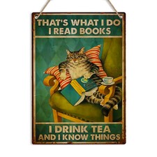 Book Cat Tea Lover Vintage