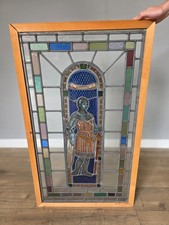 1900 antique leaded glass window with hand painted victorian knight in armour