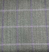 Alfred Browns Fine Worsted Suiting Fabric Ecru/Black Purple Check Merino Wool 