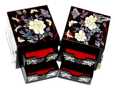 Korean Mother of Pearl Inlaid 'Hanji' Twin Cubic Jewellery Box Lacquerware