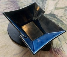 1960s Blue Glaze Earthenware Ceramic Rectangular Dish Planter 25 X 20 cm