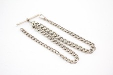 Sterling Silver Watch Chain Albert T-Bar Graduated Curb Link Dog Clip (39g)