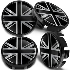 4x 65mm Alloy Wheel Centre Caps Hub Rims 3B7601171 / 6U7601 171 UK Flag GB Black