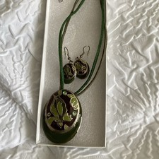 Art Nouveau Style Necklace & Earrings green art nouveau  Jewellery set in box 
