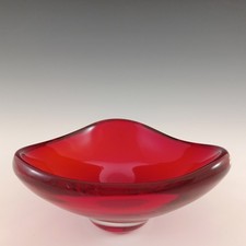 Whitefriars #9516 Ruby Red Glass Three Sided Vintage Bowl