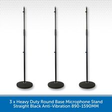 3 x Pulse Heavy Duty Round Base Microphone Stand Straight Black Anti-Vibration