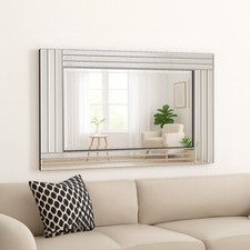 Mirror Large Glass Frame Art Deco Wall Mirror Triple Bevel Panels 100cm x 70cm