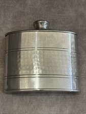 Vintage Selwyn Pewter Hip Flask Hammered Band Design Made In England Circa 1960s