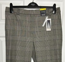 M&S Ladies Trousers Grey Mix Check  Freya Relaxed Straight Leg BNWT Marks