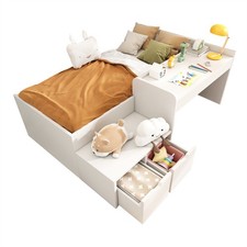 SINGLE BED 3FT SOLID WOOD KIDS BED WITH DESK AND DRAWERS BED FRAME WITH STORAGE