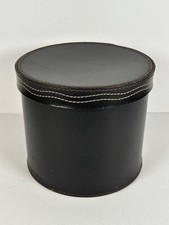 Brown Faux Leather Cicular Storage Box & Lid 8" Dia x 7" Tall VGC