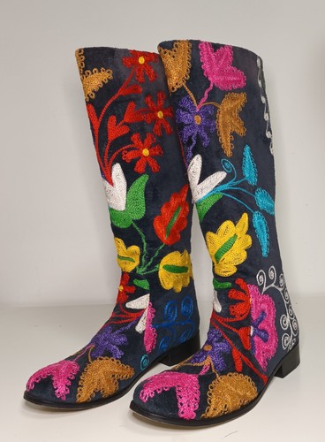 Handmade suzani boots knee - suzani,