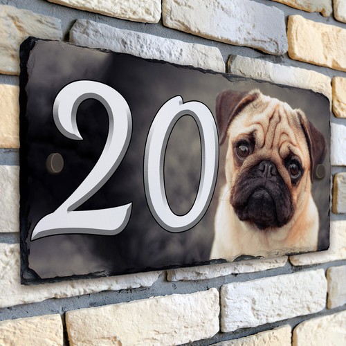 Pug house number dog slate - house,