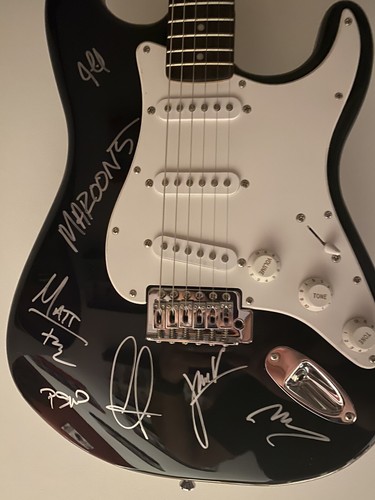 Maroon signed guitar - signed, adam
