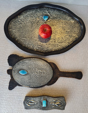 Arts & Crafts Ruskin Pottery Dressing Table / Vanity Set Brush, Mirror & Tray