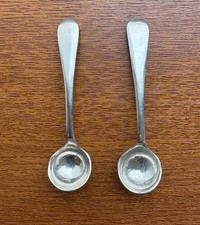 Vintage Stain-less Nickel Miniature Spoons Pair of Small Ladle-Style Salt Spoons