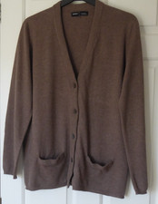 HAWICK OF SCOTALAND Mens 100% Cashmere Brown  long sleeve Cardigan Sz L