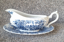 Myott The Hunter Gravy Boat & Underplate Blue Transfer Country Scene