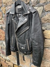 Diesel Distressed Black Leather Biker Jacket Mens L 