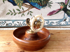 VINTAGE SHIPS WHEEL BRASS NUTCRACKER & WOODEN BOWL