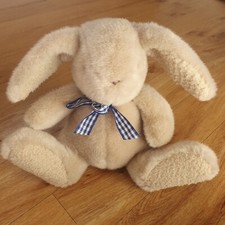 Vintage Mothercare Bunny Rabbit Soft Toy Comforter with Blue Gingham Bow