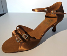 Supadance dark tan satin latin dance shoes UK8 2.5inch flare heel. 1616 New +box