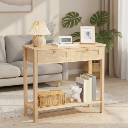 Rattan like narrow console - rattan-like,