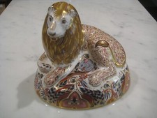 Large 5 3/4" High Royal Crown Derby Lion Paperweight Gold Stopper