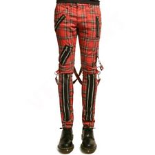 Men's Gothic Handmade Plaid Bondage Red Zip Pants Punk Rock Cyber Straps Trouser
