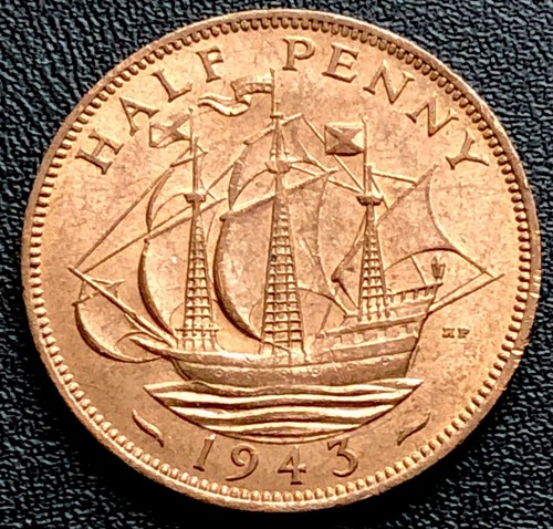 1943 halfpenny half penny coin - 1943,