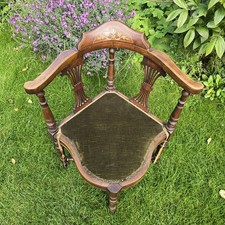 Antique Inlaid Mahogany Green Upholstered  Corner Chair