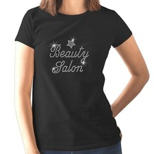 BEAUTY SALON Crystal Fitted Ladies T Shirt Rhinestone Beautician Spa Any Size