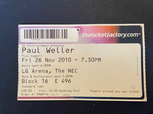 Paul weller ticket - paul, 2010